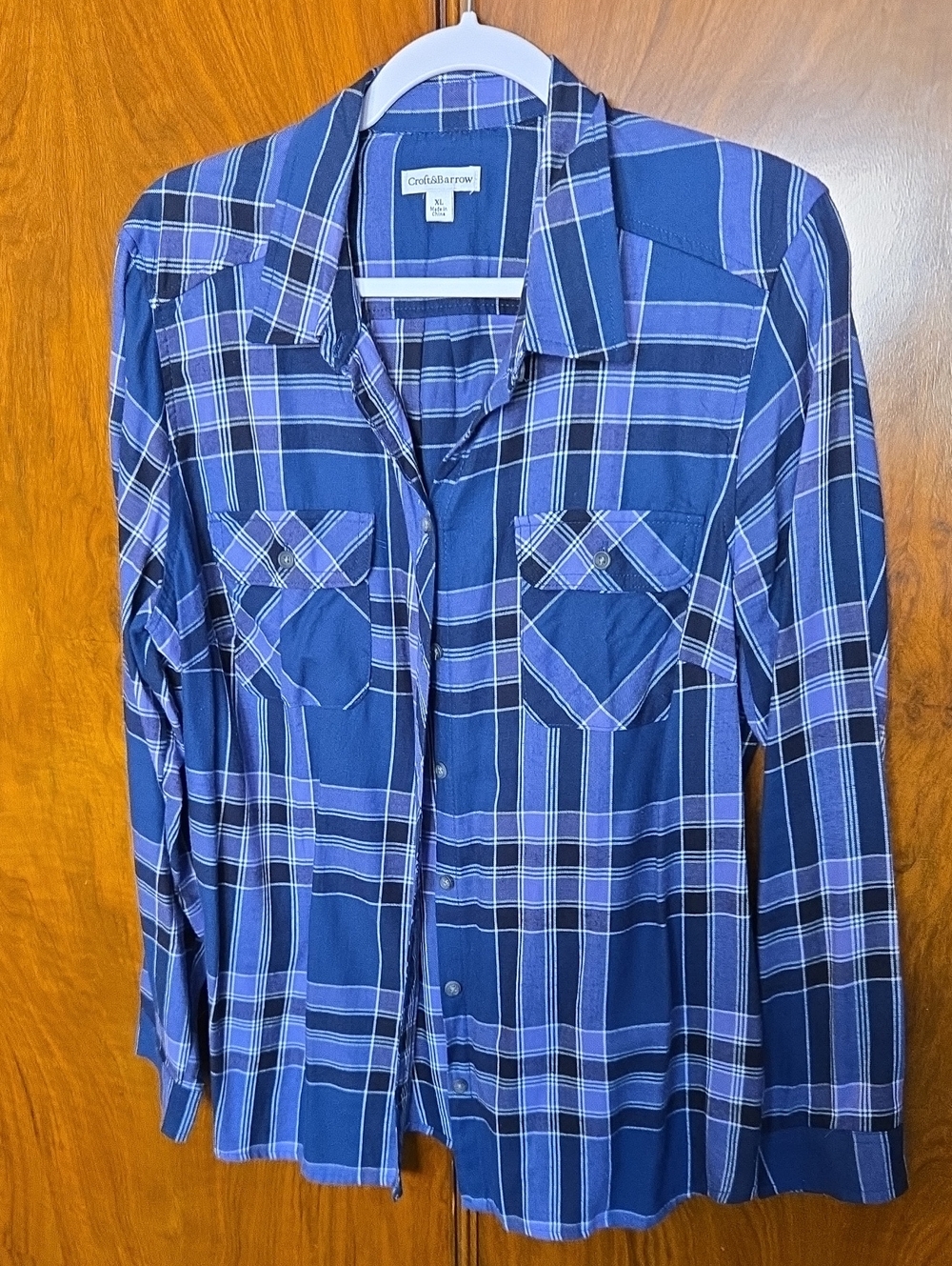 Croft & Barrow Purple and Navy Blue Plaid Button-Down Shirt Flannel